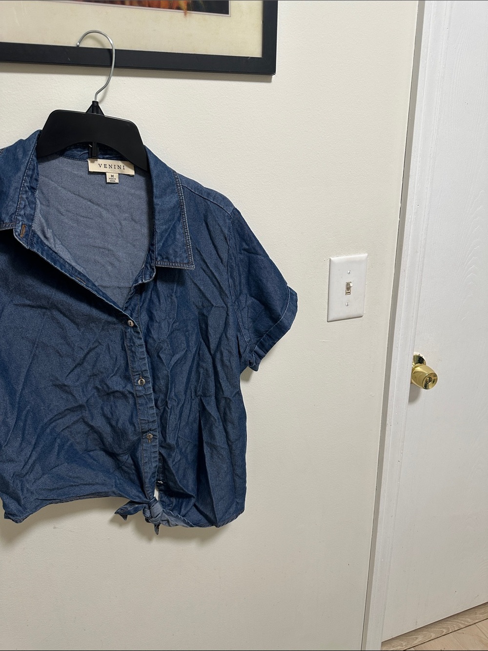 Venini Dark Blue Short Sleeve Tie-Front Shirt